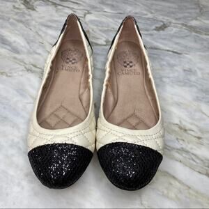 VINCE CAMUTO Quilted Leather Glitter Cap Toe Ballet Flats Size 6